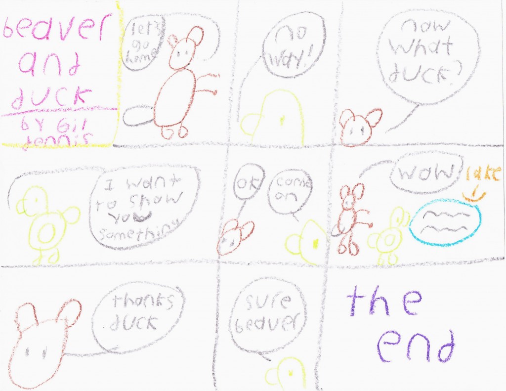 The very first strip of Beaver and Duck by Gil. The first one is in color but all his other Beaver and Duck strips are in pen.